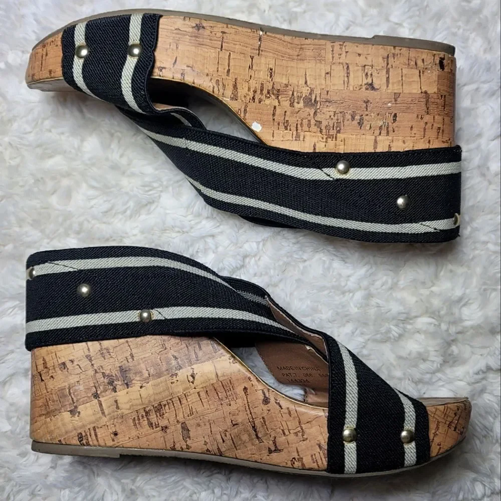 Montego Bay Club Cork Wedge Stretch Wrap Striped Studded Sandall